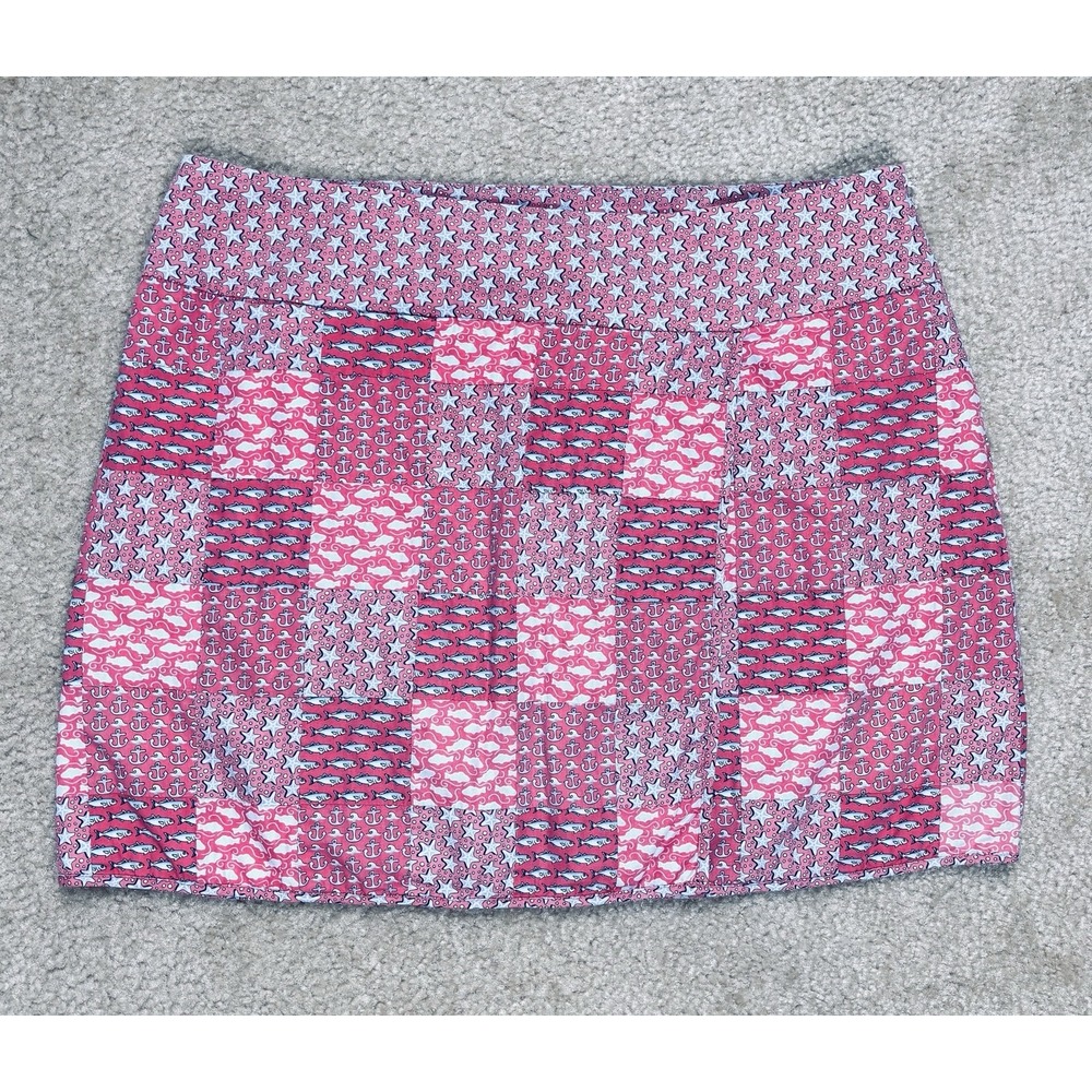 Vineyard Vines Women Pink Blue Starfish Fish Anchor Patchwork Skirt Size 12